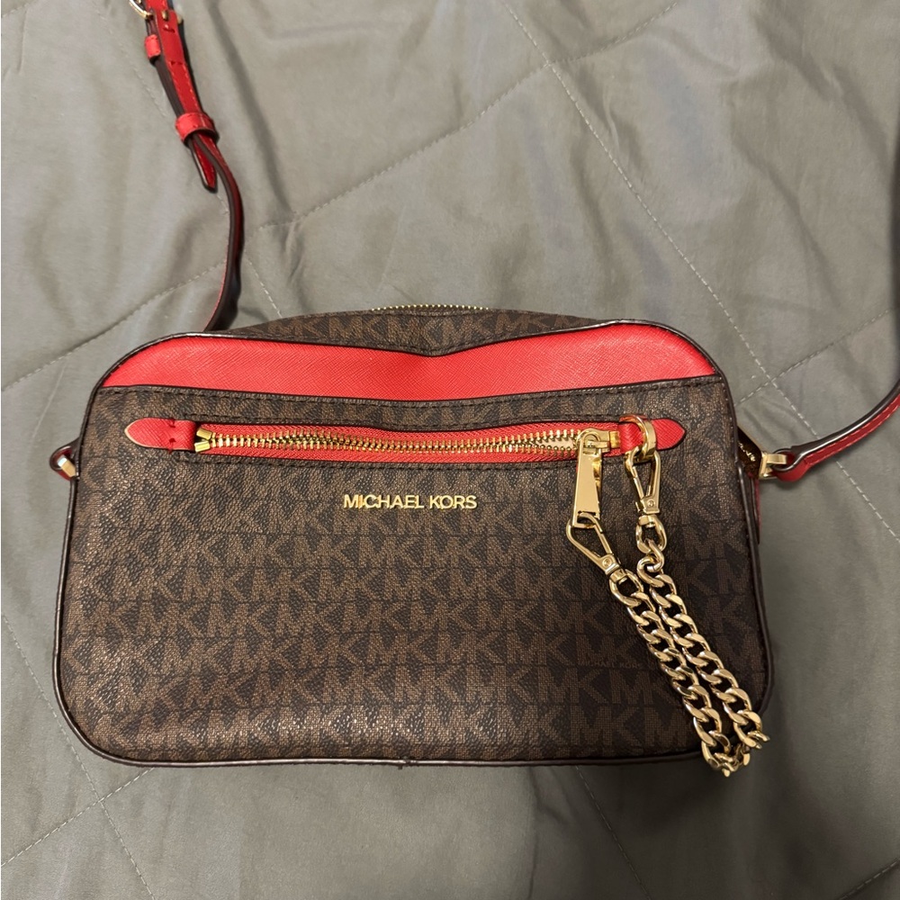 Michael Kors Red and Brown Crossbody Bag